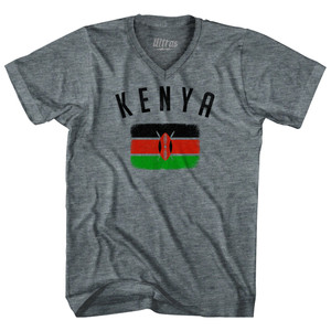 Kenya Country Flag Heritage Tri-Blend V-neck Womens Junior Cut T-shirt - Athletic Grey Kenya Country Flag Heritage Tri-Blend V-neck Womens Junior Cut T-shirt - Athletic Grey