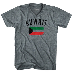 Kuwait Country Flag Heritage Adult Tri-Blend V-neck T-shirt - Athletic Grey Kuwait Country Flag Heritage Adult Tri-Blend V-neck T-shirt - Athletic Grey