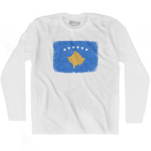 Kosovo Country Flag Adult Cotton Long Sleeve T-shirt - White