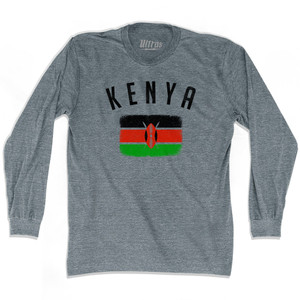 Kenya Country Flag Heritage Adult Tri-Blend Long Sleeve T-shirt - Athletic Grey Kenya Country Flag Heritage Adult Tri-Blend Long Sleeve T-shirt - Athletic Grey