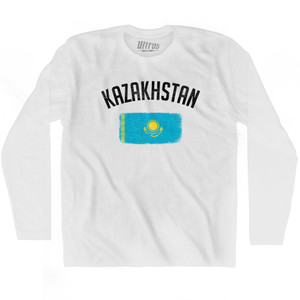 Kazakhstan Country Flag Heritage Adult Cotton Long Sleeve T-shirt - White Kazakhstan Country Flag Heritage Adult Cotton Long Sleeve T-shirt - White