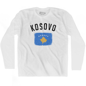 Kosovo Country Flag Heritage Adult Cotton Long Sleeve T-shirt - White