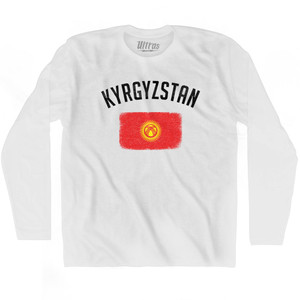 Kyrgyzstan Country Flag Heritage Adult Cotton Long Sleeve T-shirt - White Kyrgyzstan Country Flag Heritage Adult Cotton Long Sleeve T-shirt - White