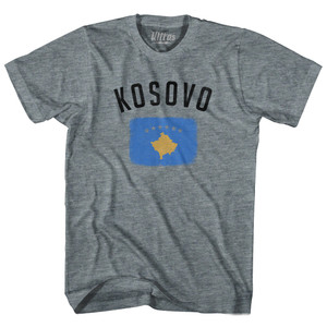 Kosovo Country Flag Heritage Adult Tri-Blend T-shirt - Athletic Grey Kosovo Country Flag Heritage Adult Tri-Blend T-shirt - Athletic Grey