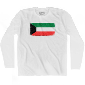 Kuwait Country Flag Adult Cotton Long Sleeve T-shirt - White Kuwait Country Flag Adult Cotton Long Sleeve T-shirt - White