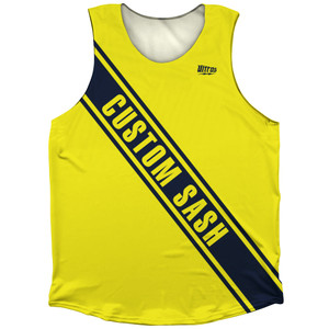 Custom Sash Left To Right Athletic Tank Top - Yellow Bright And Blue Navy Custom Sash Left To Right Athletic Tank Top - Yellow Bright And Blue Navy
