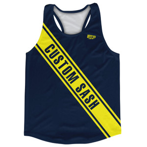 Custom Sash Left To Right Running Tank Tops Made In USA - Blue Navy And Yellow Bright Custom Sash Left To Right Running Tank Tops Made In USA - Blue Navy And Yellow Bright
