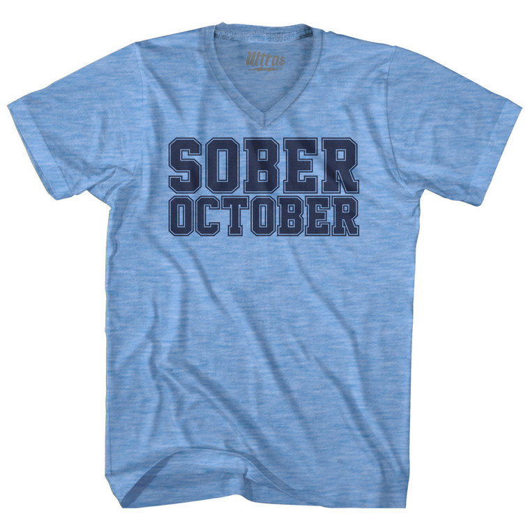 Sober October Adult Tri-Blend V-neck T-shirt - Athletic Blue