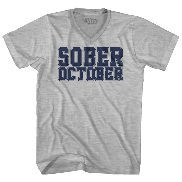 Sober October Adult Tri-Blend V-neck T-shirt - Heather Grey
