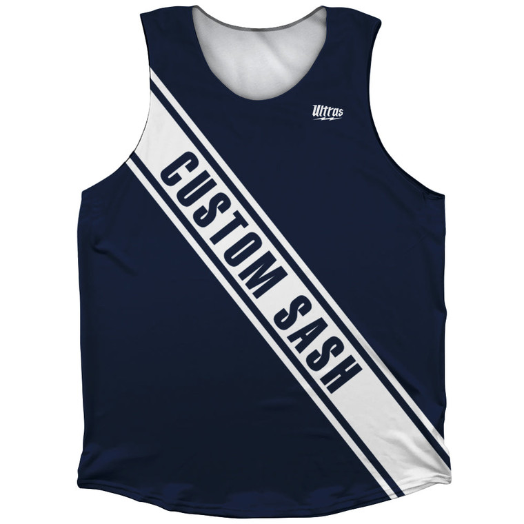 Custom Sash Left To Right Athletic Tank Top - Blue Navy And White