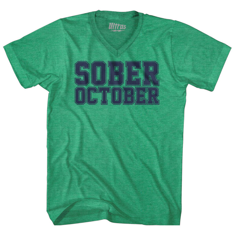 Sober October Adult Tri-Blend V-neck T-shirt - Athletic Green