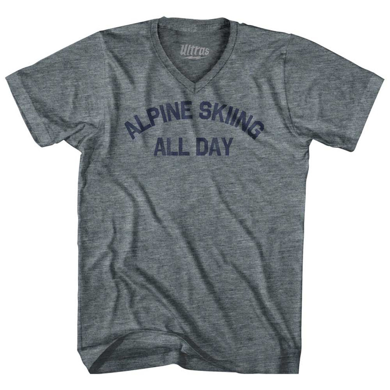 Alpine Skiing All Day Adult Tri-Blend V-neck T-shirt - Athletic Grey