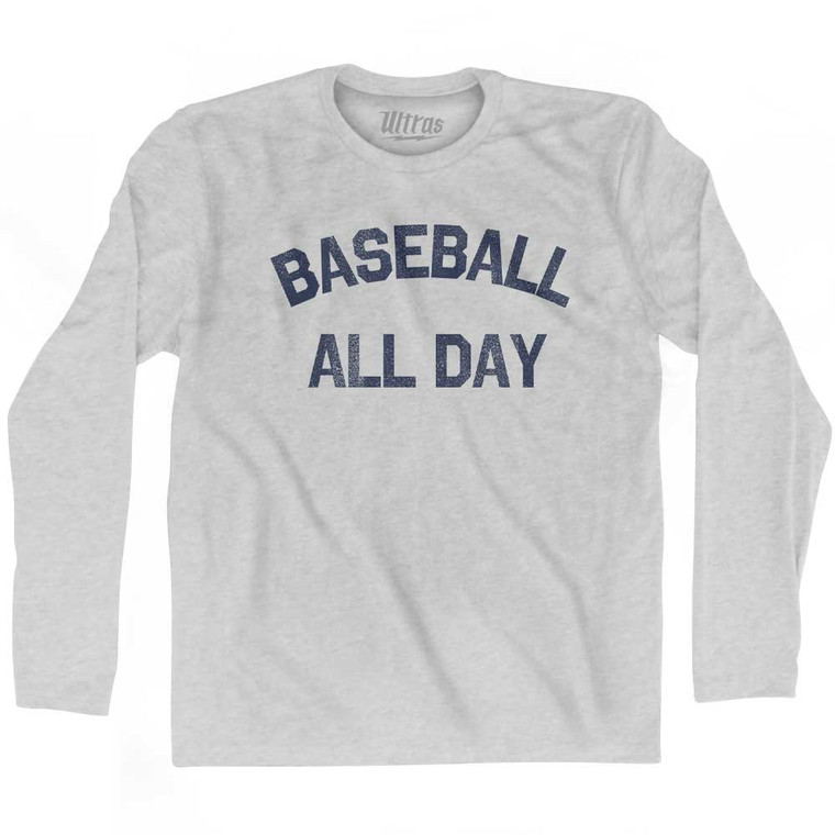 Baseball All Day Adult Cotton Long Sleeve T-shirt - Grey Heather