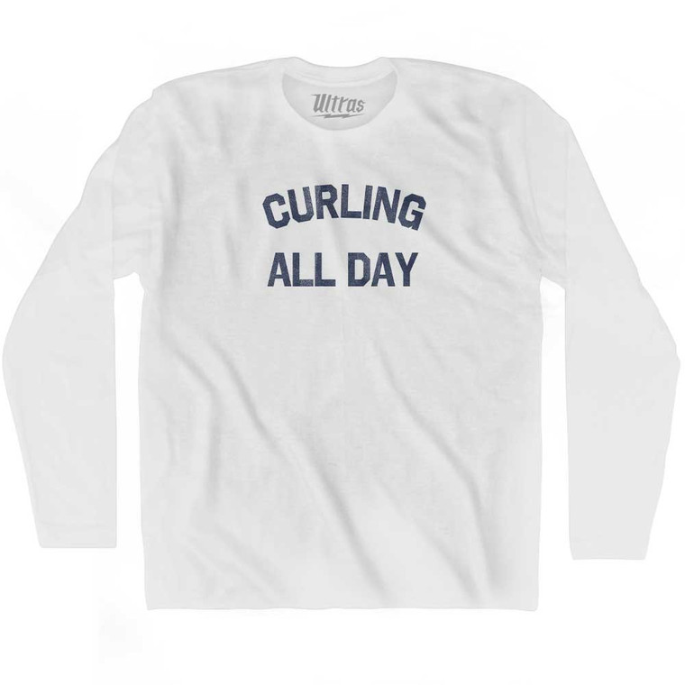 Curling All Day Adult Cotton Long Sleeve T-shirt - White