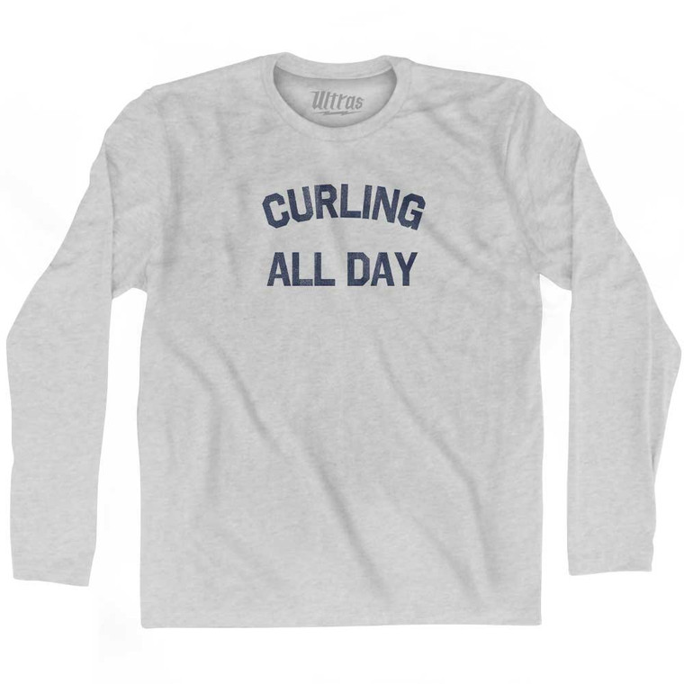 Curling All Day Adult Cotton Long Sleeve T-shirt - Grey Heather
