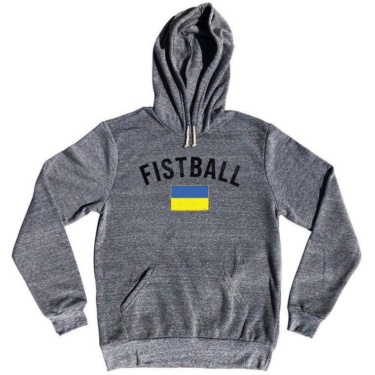 Ukraine Fistball Country Flag Tri-Blend Hoodie - Athletic Grey