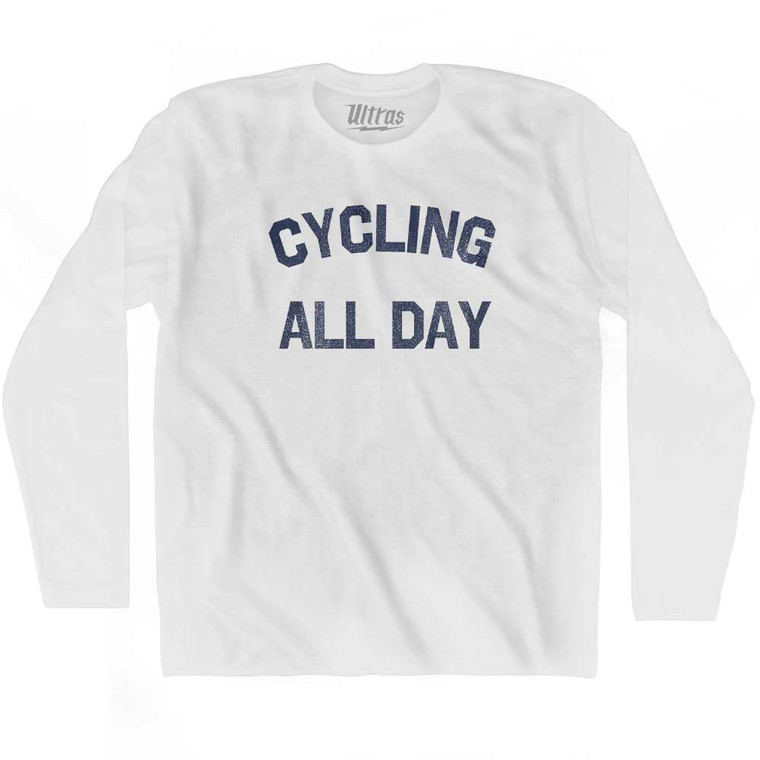 Cycling All Day Adult Cotton Long Sleeve T-shirt - White