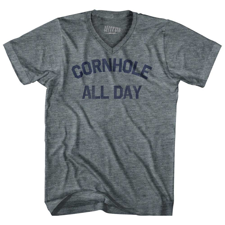 Cornhole All Day Adult Tri-Blend V-neck T-shirt - Athletic Grey