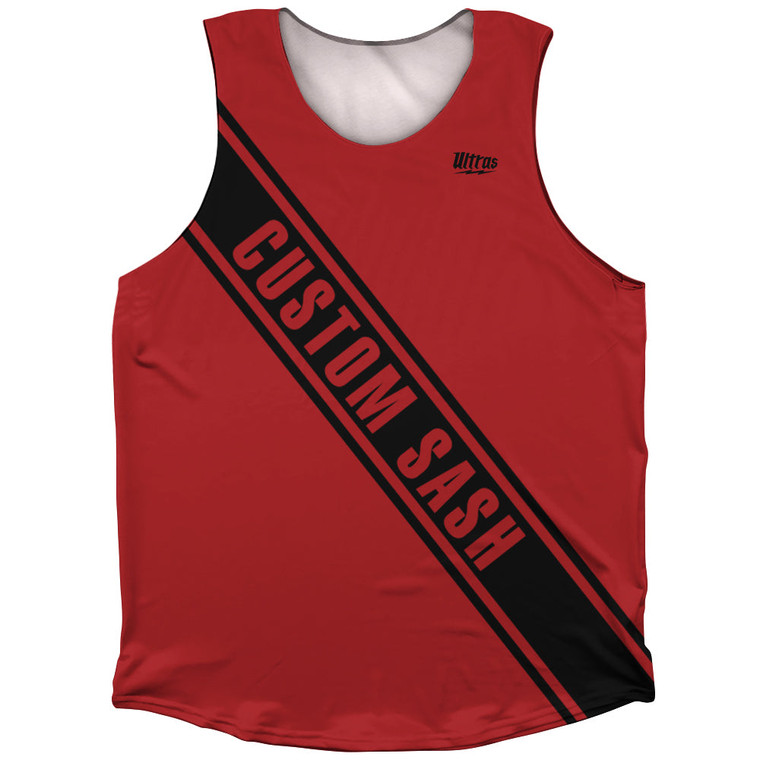 Custom Sash Left To Right Athletic Tank Top - Red Dark And Black