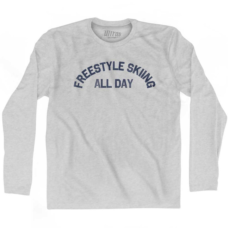 Freestyle Skiing All Day Adult Cotton Long Sleeve T-shirt - Grey Heather