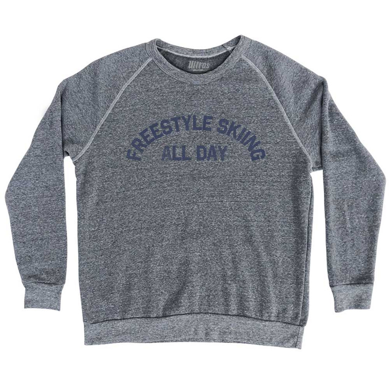 Freestyle Skiing All Day Adult Tri-Blend Sweatshirt - Athletic Grey