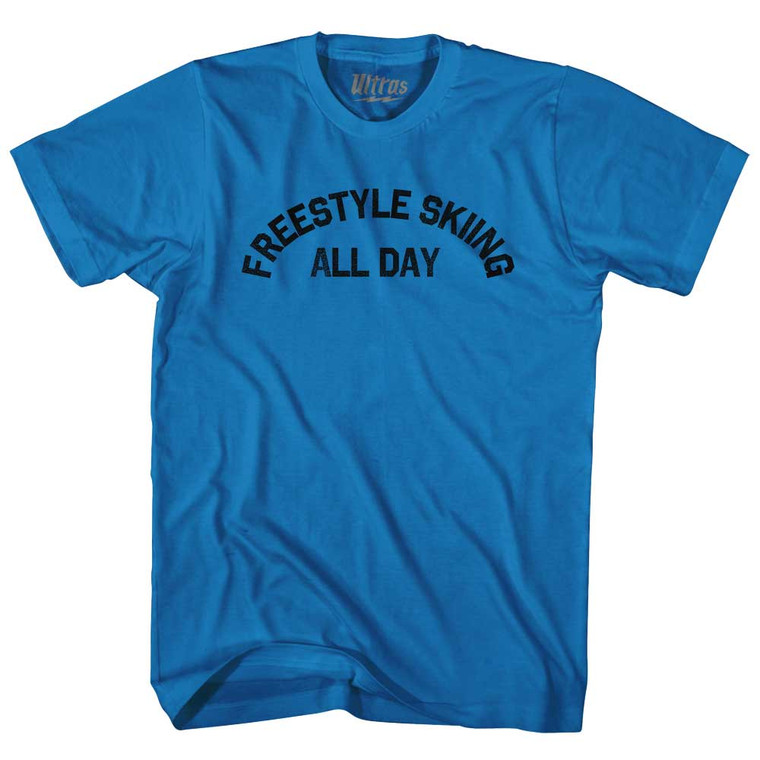Freestyle Skiing All Day Adult Cotton T-shirt - Royal