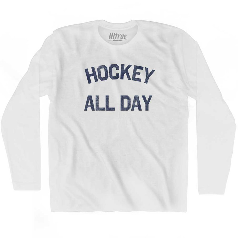 Hockey All Day Adult Cotton Long Sleeve T-shirt - White