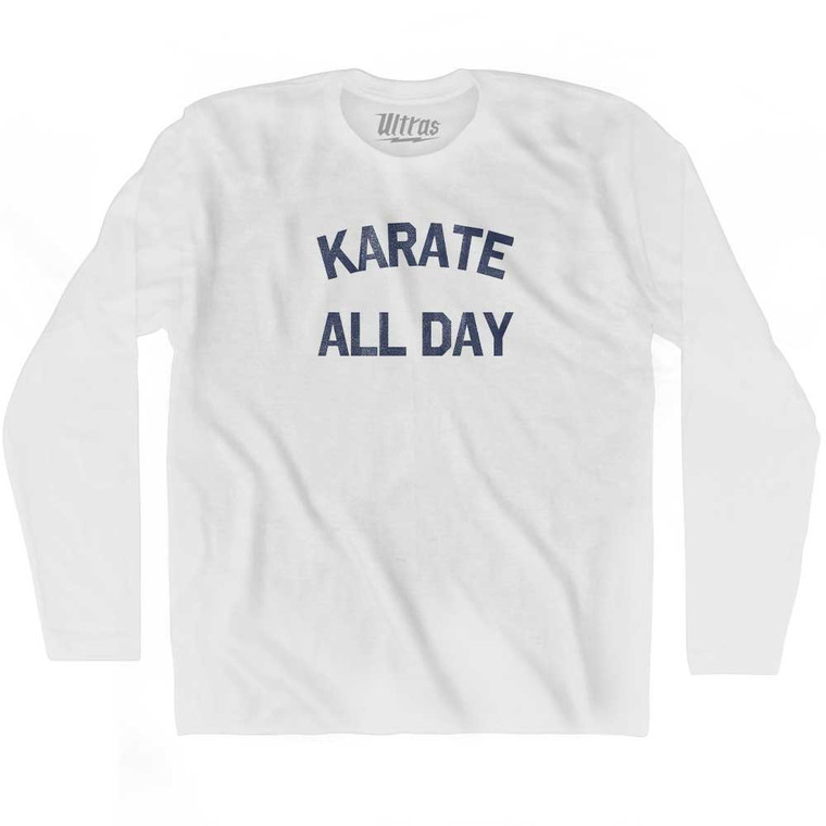 Karate All Day Adult Cotton Long Sleeve T-shirt - White