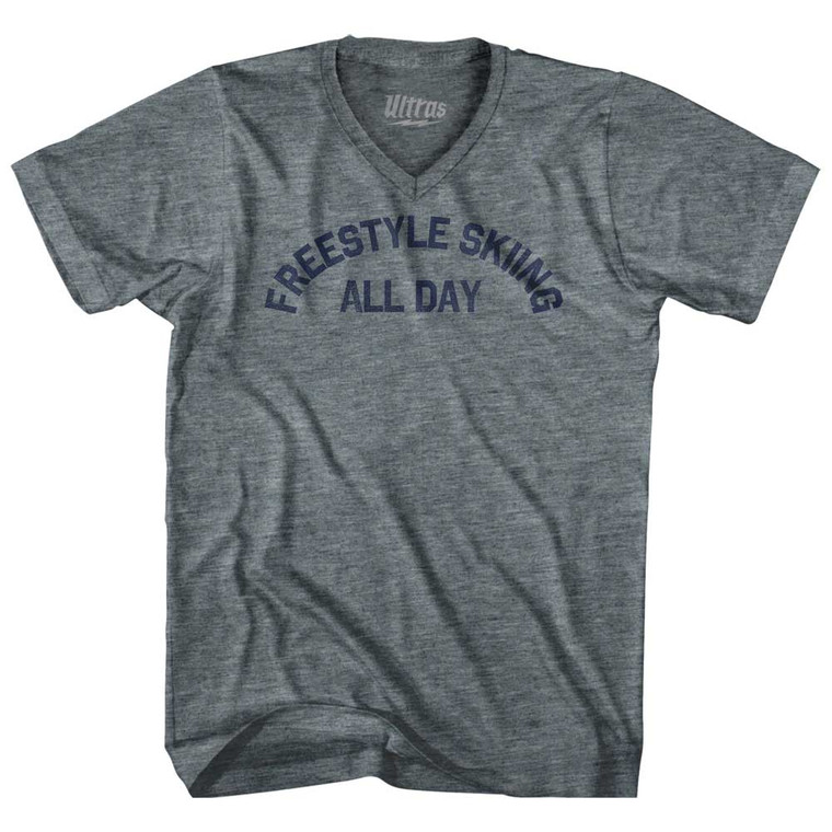 Freestyle Skiing All Day Tri-Blend V-neck Womens Junior Cut T-shirt - Athletic Grey