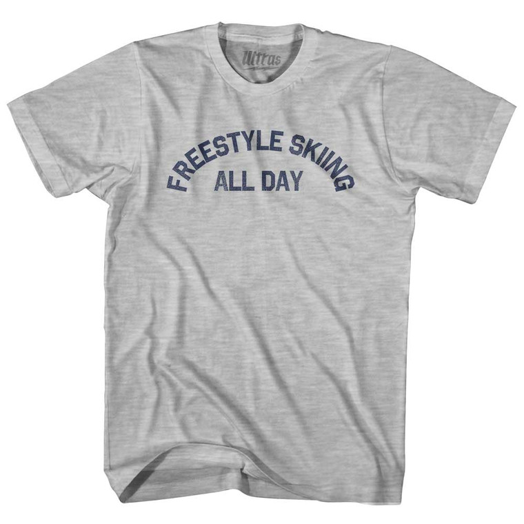 Freestyle Skiing All Day Womens Cotton Junior Cut T-Shirt - Grey Heather
