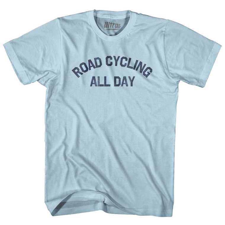 Road Cycling All Day Adult Cotton T-shirt - Light Blue