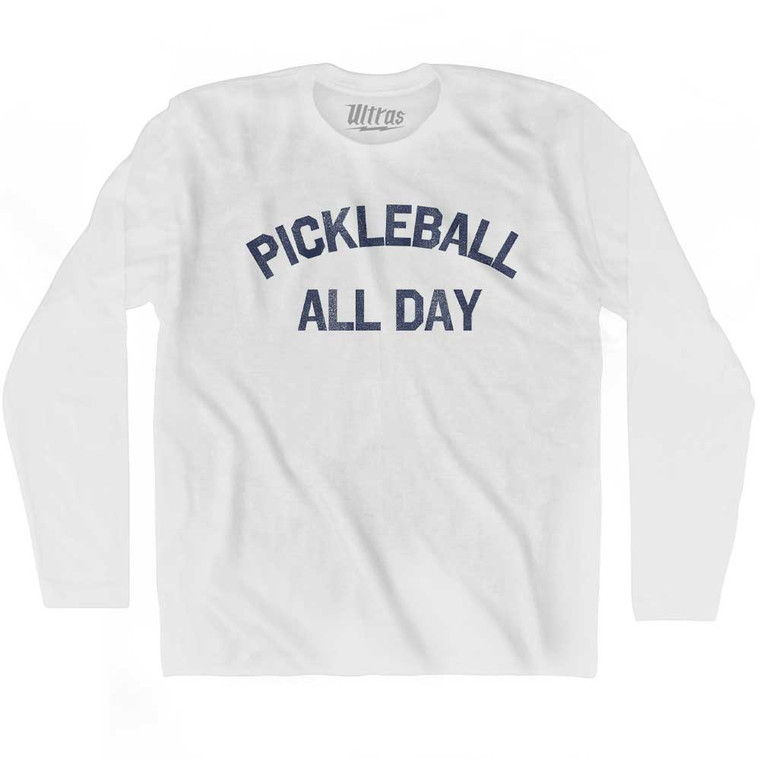 Pickleball All Day Adult Cotton Long Sleeve T-shirt - White