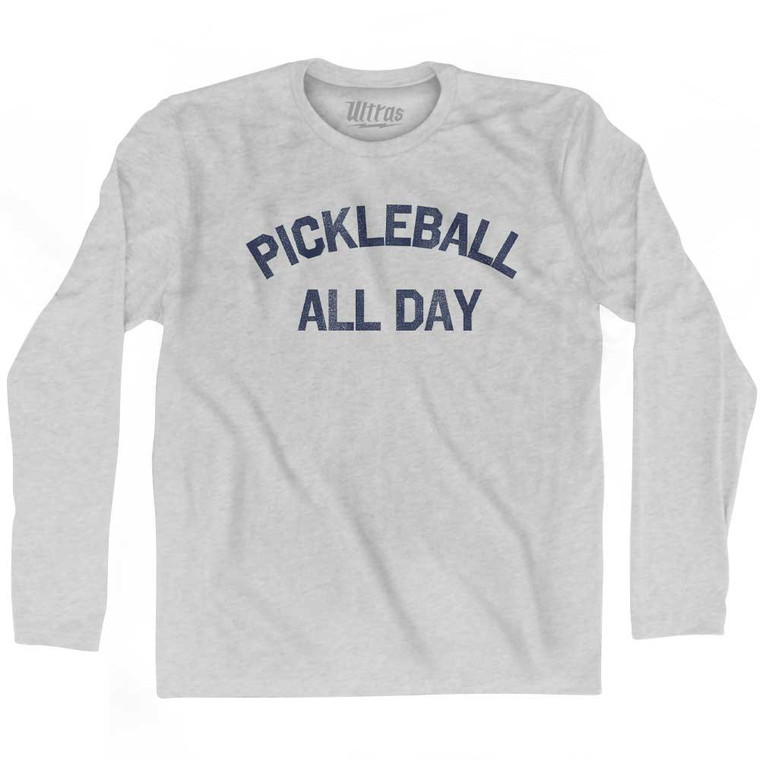 Pickleball All Day Adult Cotton Long Sleeve T-shirt - Grey Heather