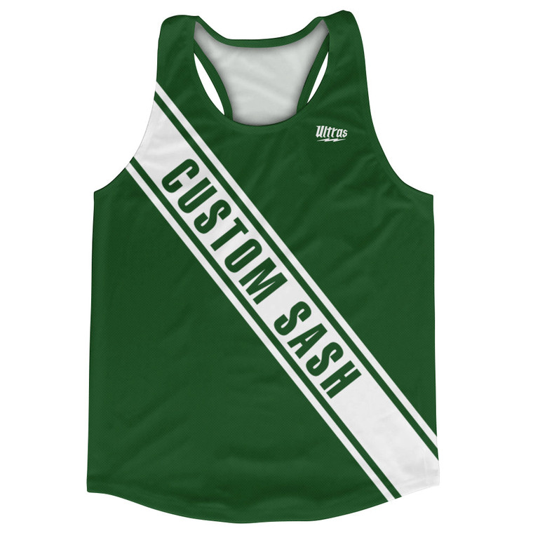 Custom Sash Left To Right Running Tank Tops Made In USA - Green Hunter And White