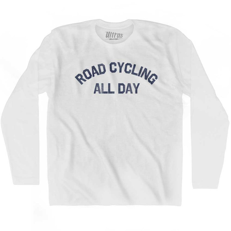 Road Cycling All Day Adult Cotton Long Sleeve T-shirt - White