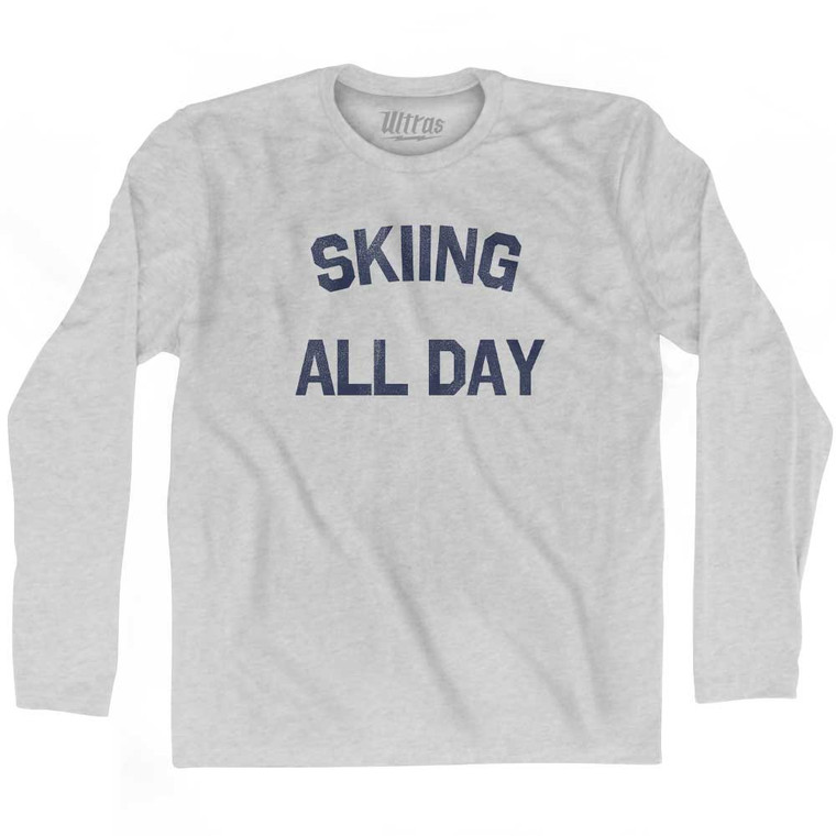 Skiing All Day Adult Cotton Long Sleeve T-shirt - Grey Heather