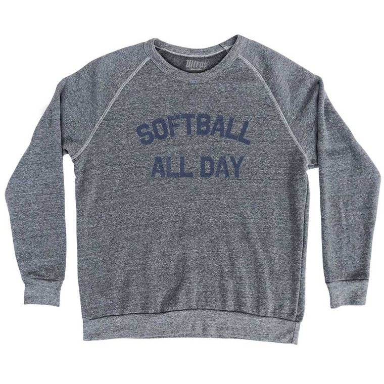 Softball All Day Adult Tri-Blend Sweatshirt - Athletic Grey