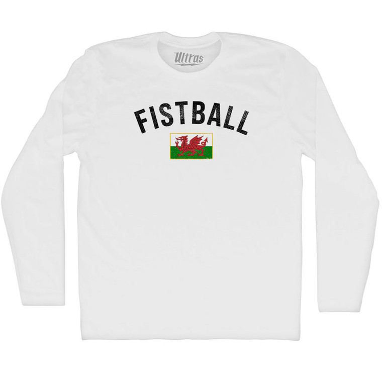 Wales Fistball Country Flag Adult Cotton Long Sleeve T-shirt - White