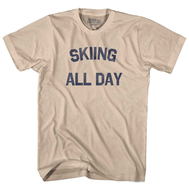 Skiing All Day Adult Cotton T-shirt - Creme