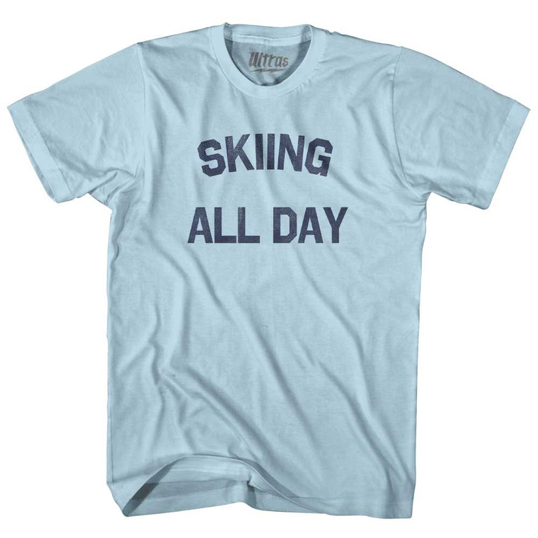 Skiing All Day Adult Cotton T-shirt - Light Blue