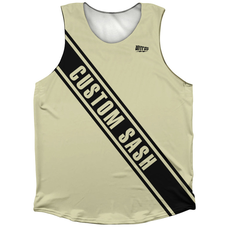 Custom Sash Left To Right Athletic Tank Top - Vegas Gold And Black