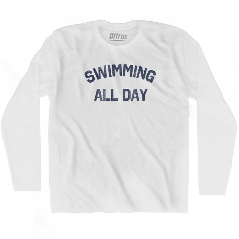 Swimming All Day Adult Cotton Long Sleeve T-shirt - White