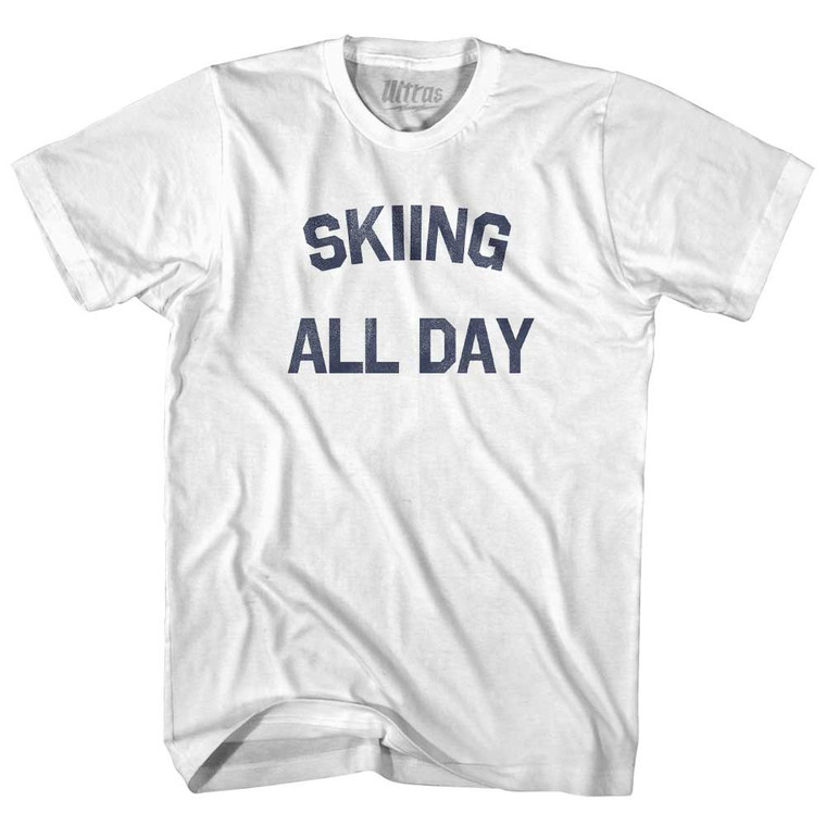 Skiing All Day Adult Cotton T-shirt - White