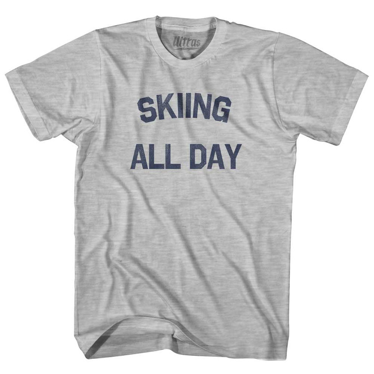 Skiing All Day Adult Cotton T-shirt - Grey Heather