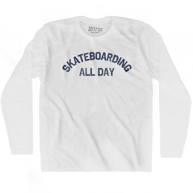 Skateboarding All Day Adult Cotton Long Sleeve T-shirt - White