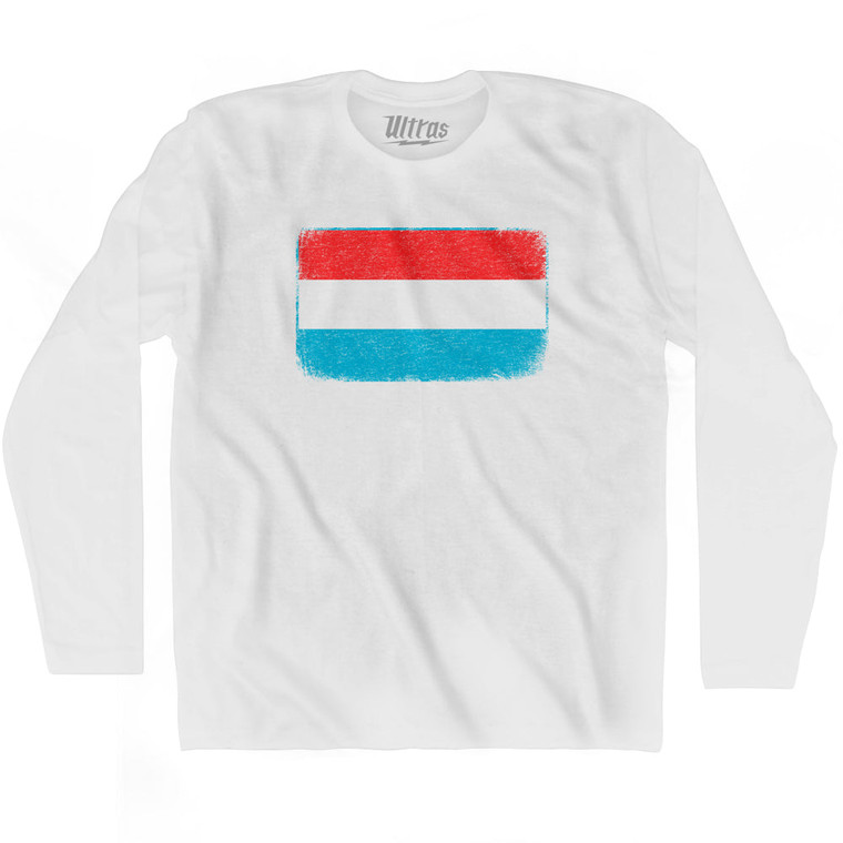 Luxembourg Country Flag Adult Cotton Long Sleeve T-shirt - White