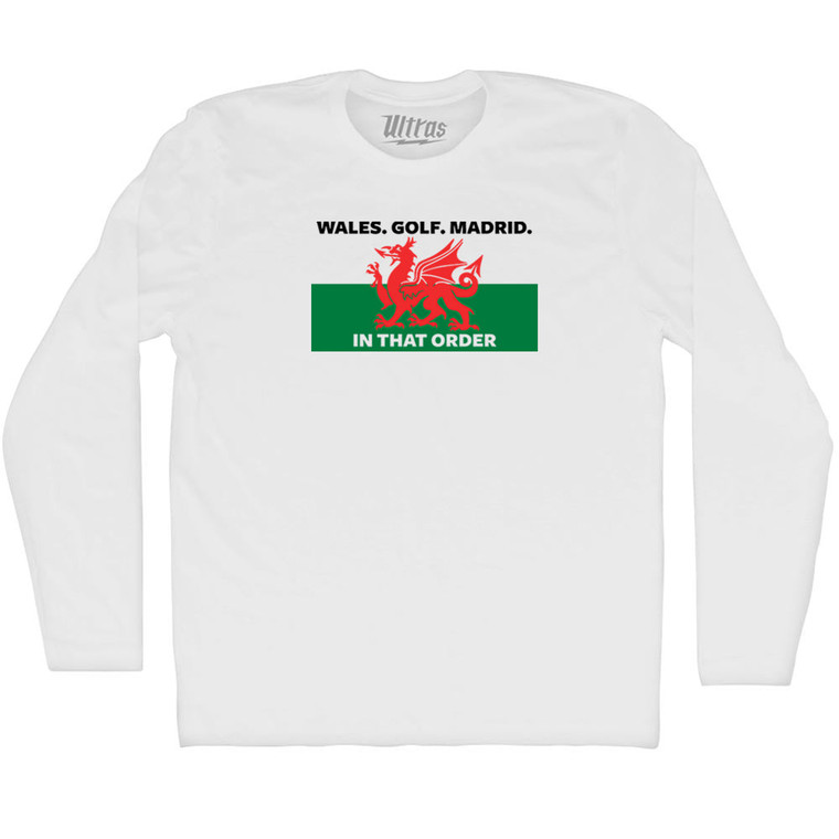 Wales Golf Madrid Adult Cotton Long Sleeve T-shirt - White