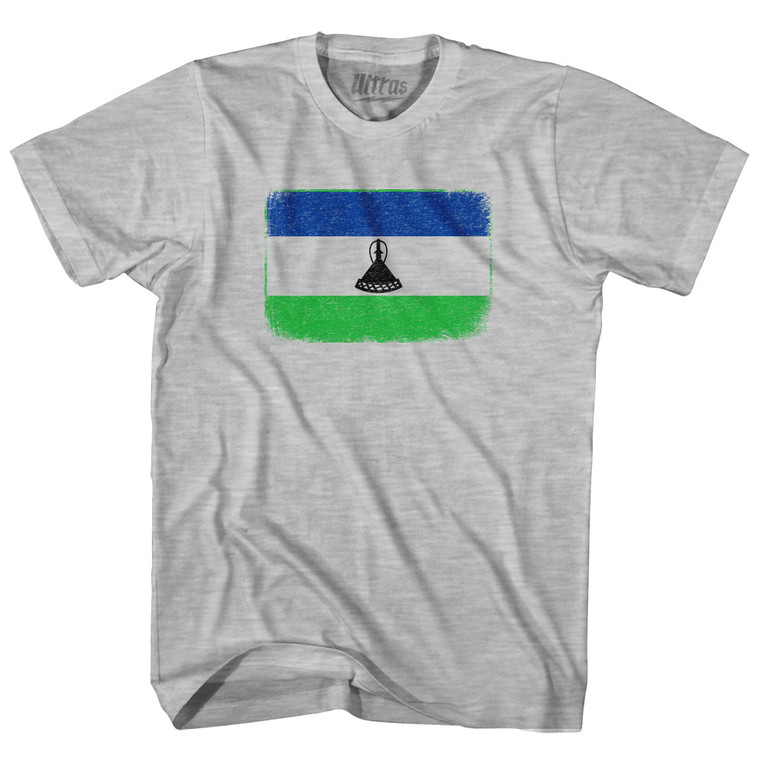 Lesotho Country Flag Adult Cotton T-shirt - Grey Heather