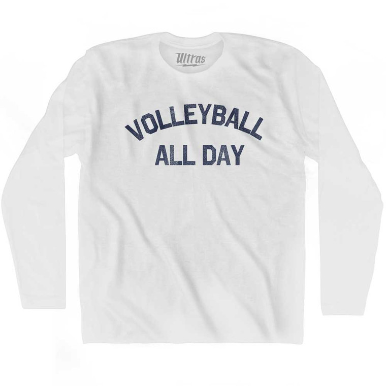 Volleyball All Day Adult Cotton Long Sleeve T-shirt - White