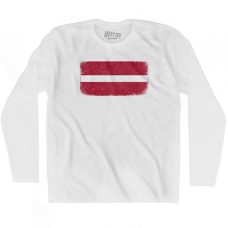Latvia Country Flag Adult Cotton Long Sleeve T-shirt - White